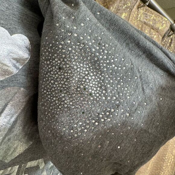 Y2K 2000s PINK Victorias Secret Gray Silver Rhinestone Hooded Zip Sweater XS - Picture 5 of 7